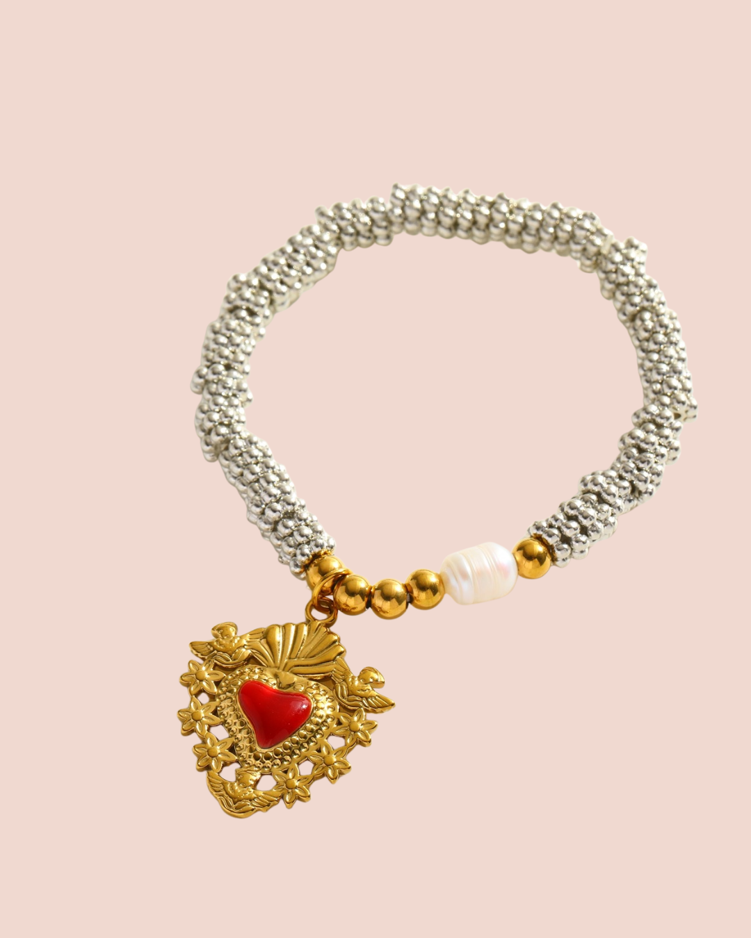 Pearl Heart Charm Bracelet