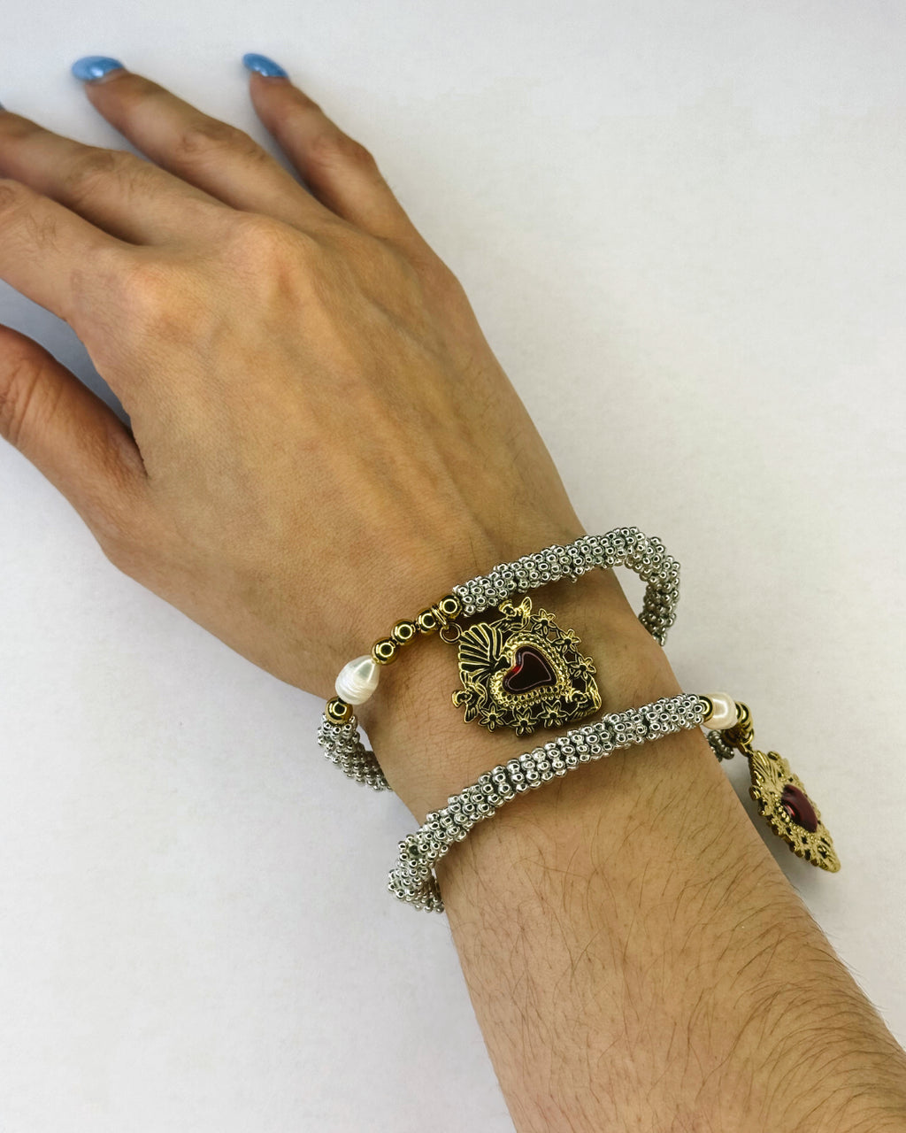 Pearl Heart Charm Bracelet