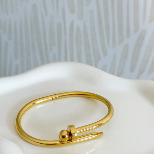 Gold Nail-Style Stainless Steel Bangle with Ball Detail